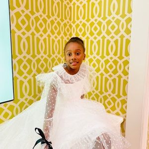 Formal Wear White Dot Dress for Girls